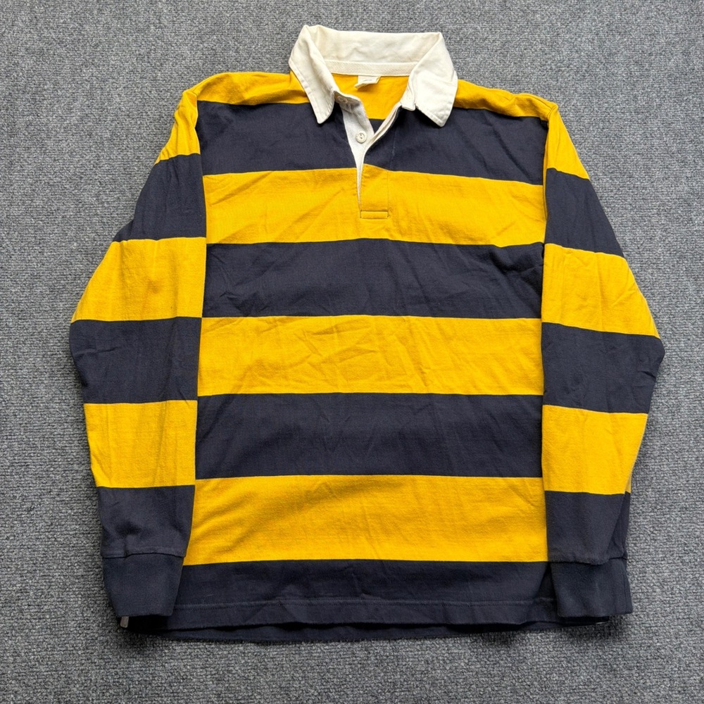 Old Navy Mens Rugby Shirt Medium Yellow Navy Blue Striped Long Sleeve Cotton
